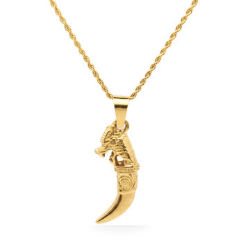 18K Gold Filled Lion Head Claw Tooth Pendant Necklace – Sculpted Animal Fang Rope Chain Necklace for Men & Women