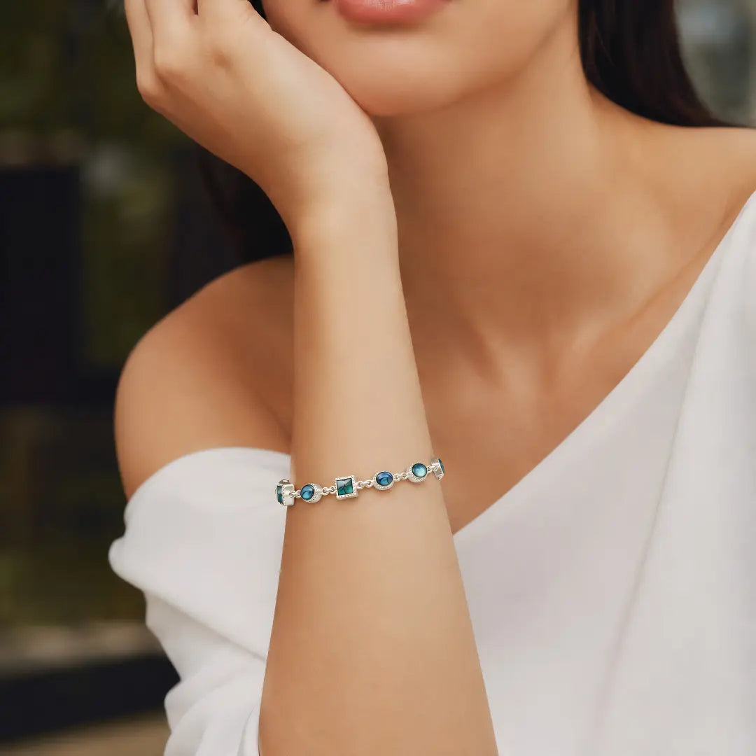 Silver Paua Shell Bracelet – Round & Square Design
