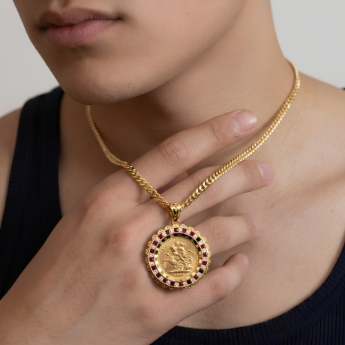18K Gold Filled  Tarnish Proof Sovereign Pendant Necklace