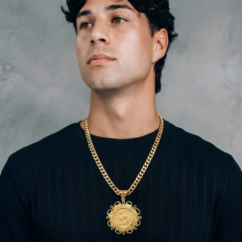 18K Gold Filled 1911 Sovereign Pendant Necklace with 60cm Cuban Link Chain