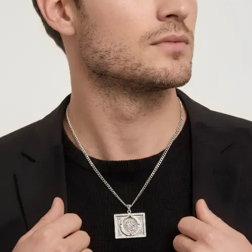Silver Rhodium Plated Square Sovereign Pendant