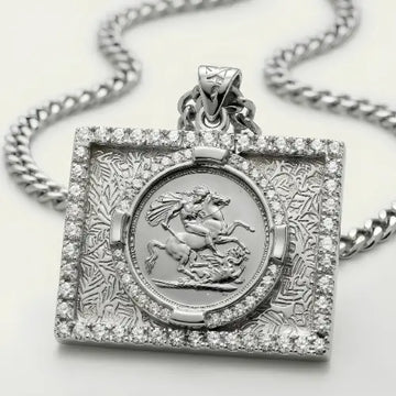 Silver Rhodium Plated Square Sovereign Pendant