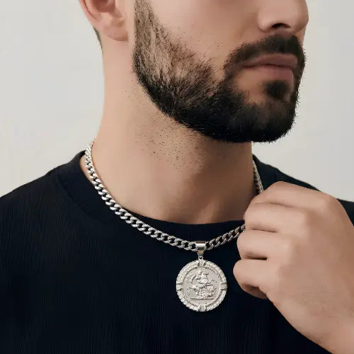Silver  1913 Full Sovereign Pendant Necklace with Diamonds
