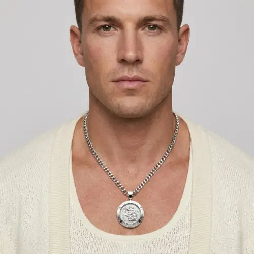 Silver Rhodium Plated Full Sovereign Pendant Necklace 1913