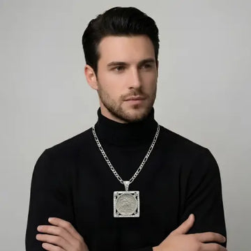 Silver Rhodium Plated Square Sovereign Pendant Necklace – 1911 St. George Coin with CZ Bezel