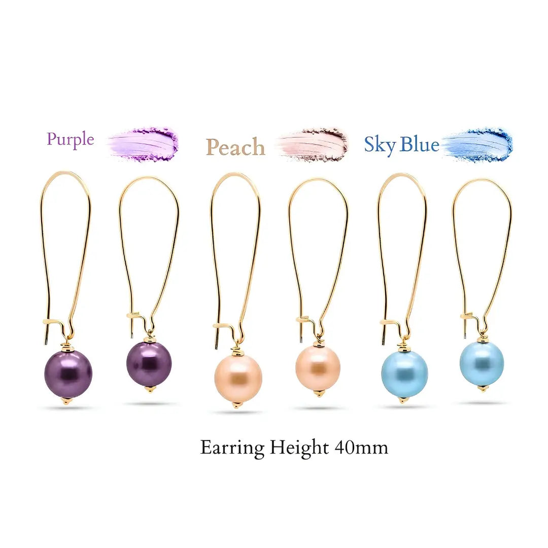 18K Gold Filled Hawaiian Long Wire Drop Earrings with Pink Pearl Accent
