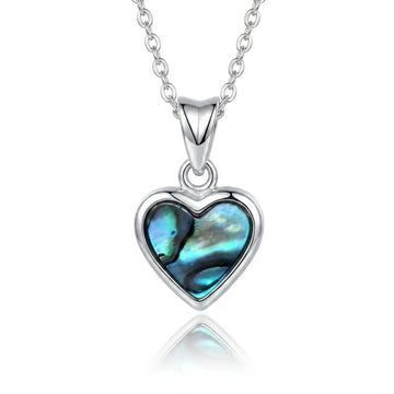 Silver Paua Shell Heart Pendant Necklace