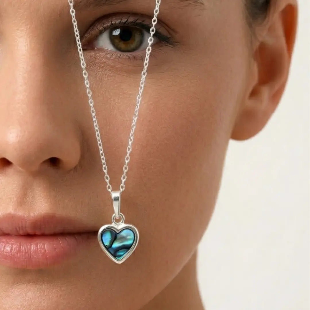 Silver Paua Shell Heart Pendant Necklace