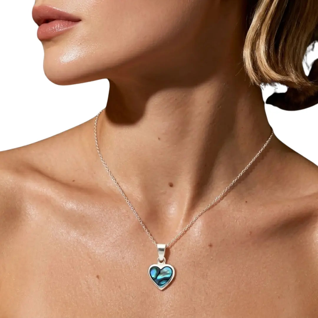 Silver Paua Shell Heart Pendant Necklace
