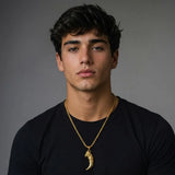 18K Gold Filled Lion Head Claw Tooth Pendant Necklace – Sculpted Animal Fang Rope Chain Necklace for Men & Women