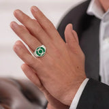 Stainless Steel Green Emerald Lantern Emblem Signet Ring – Metallic Green Enamel Hero Insignia Ring for Men & Women