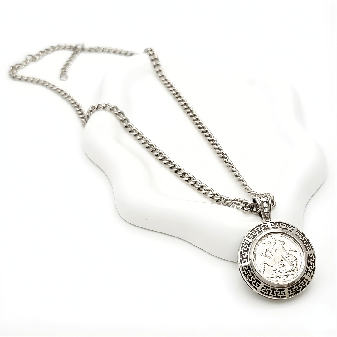 Silver Full Sovereign Pendant Necklace