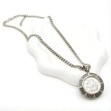 Handcrafted 1913 Saint George Full Sovereign Pendant Necklace with Diamond Bail & Greek Key Frame in Rhodium Silver