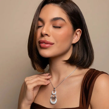 Silver Three Circle Pendant Necklace with American Diamonds – Tiered Concentric Ring Drop Necklace for Women