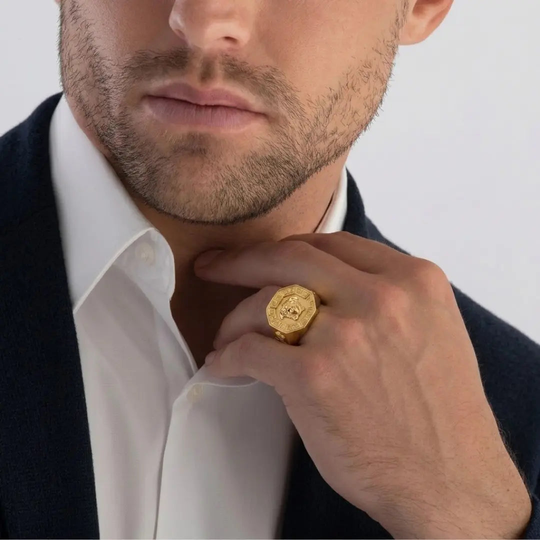 Gold Mythic Head Statement Ring