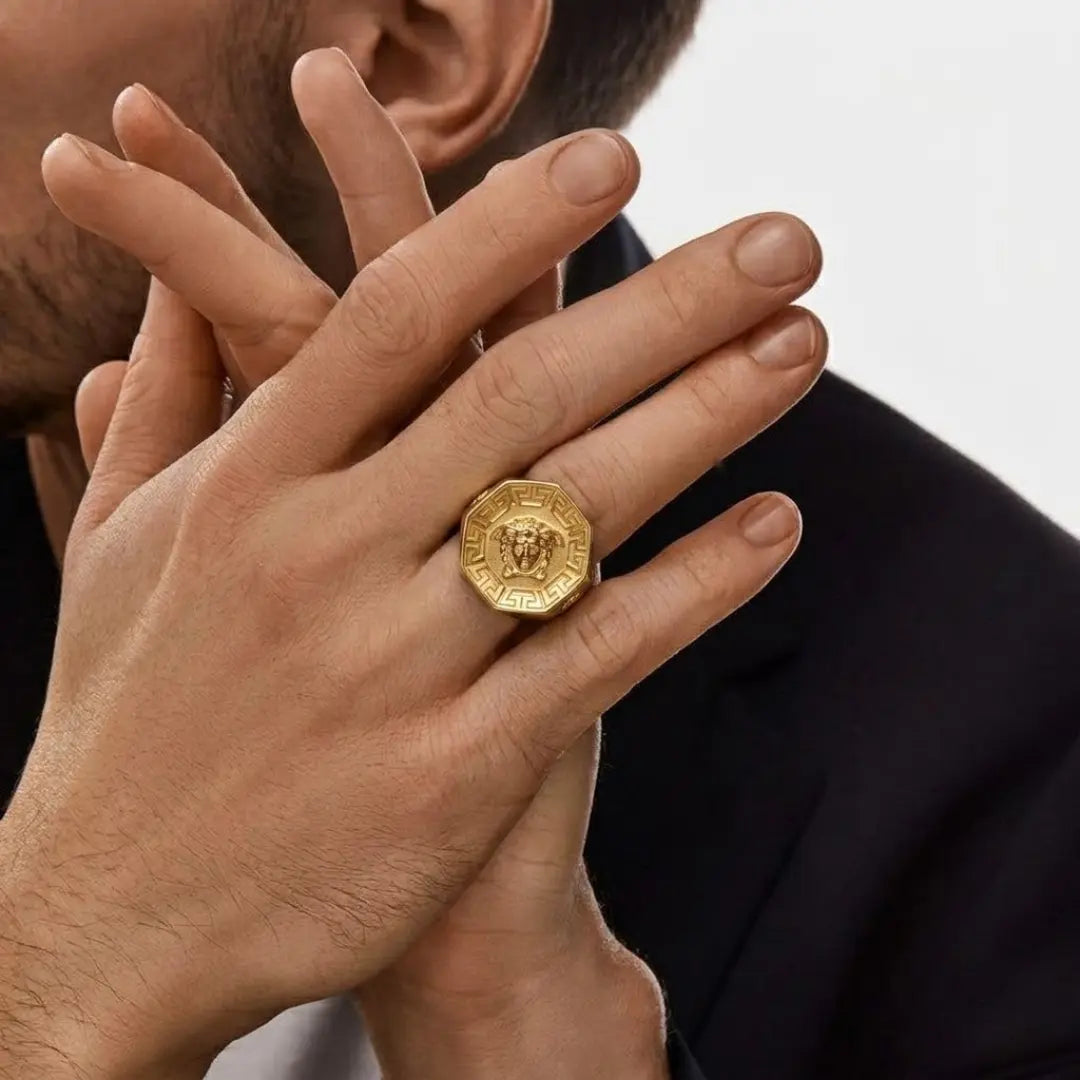 Gold Mythic Head Statement Ring