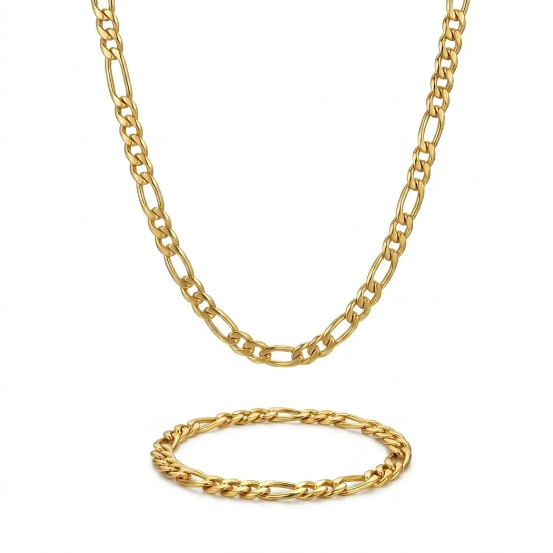 18k Gold Filled Figaro Chain and Bracelet Set