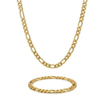 18k Gold Filled Figaro Chain and Bracelet Set