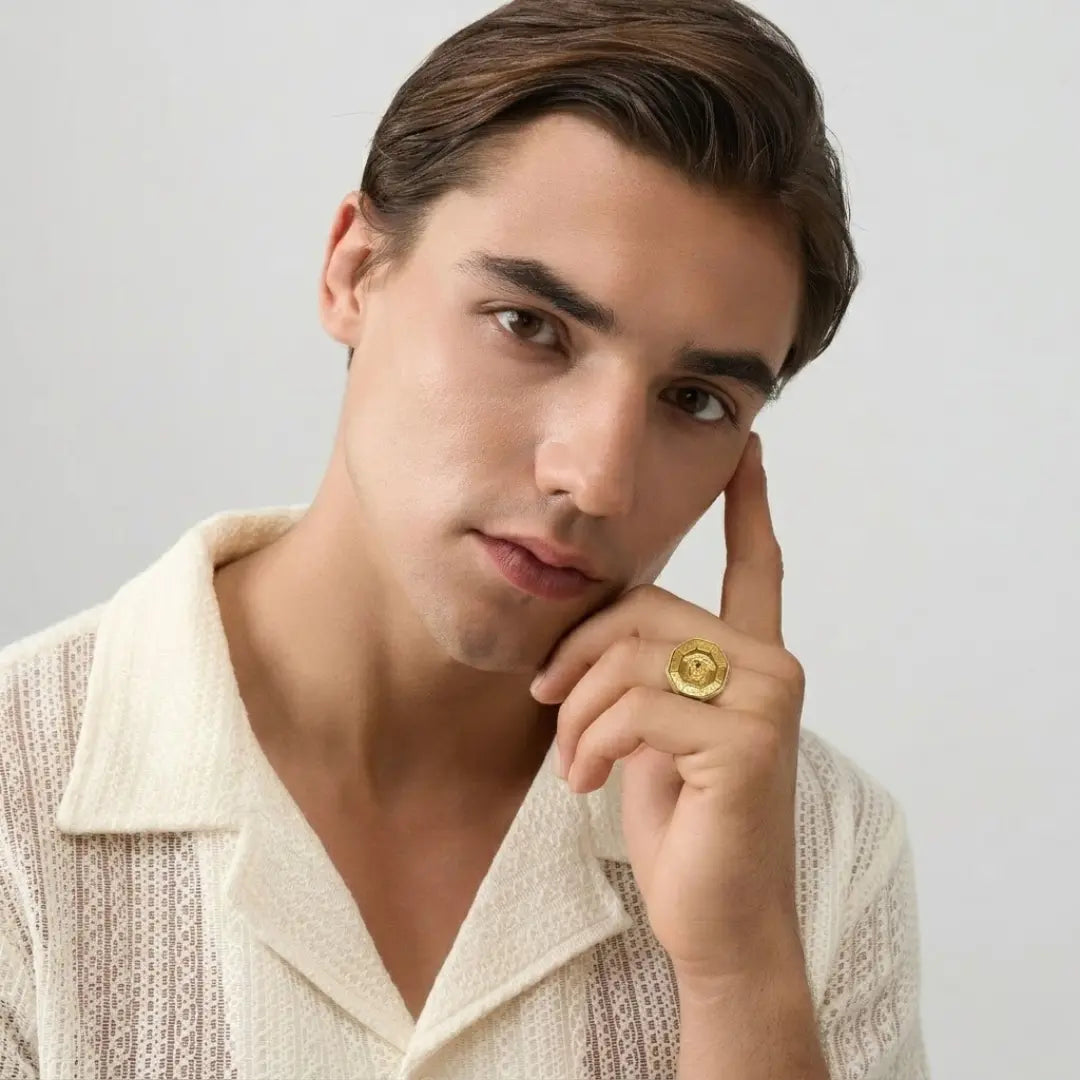 Gold Mythic Head Statement Ring