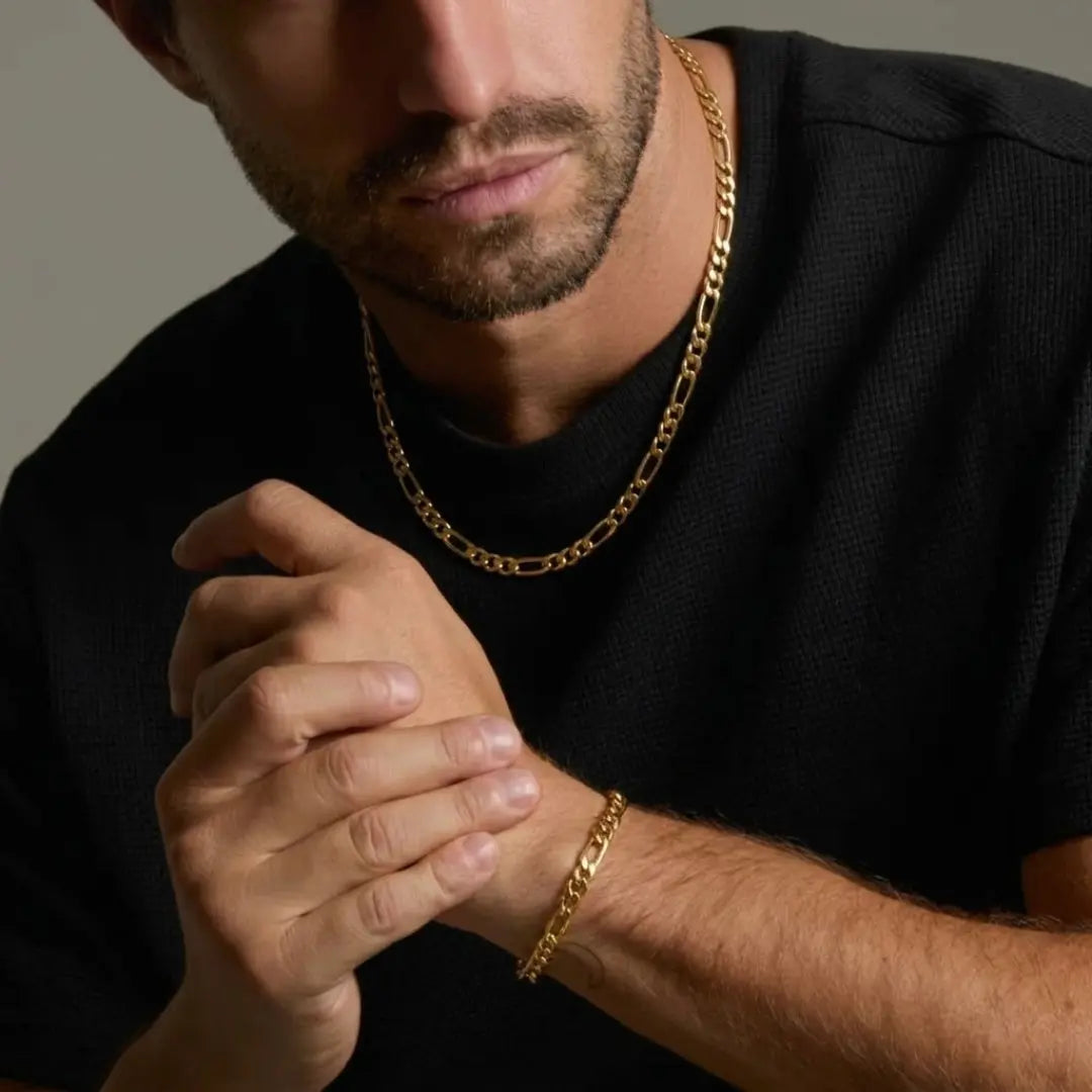 18k Gold Filled Figaro Chain and Bracelet Set