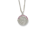 Load image into Gallery viewer, Silver Rhodium Plated Sovereign Pendant Necklace with Ruby &amp; CZ
