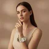 Natural Grey & Brown Mother of Pearl Crescent Disc Stretch Bracelet – Overlapping Shell Segment Wristband