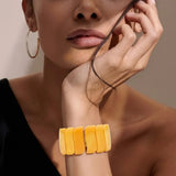 Orange Mother of Pearl Wave Tile Stretch Cuff Bracelet – Wide Adjustable Vibrant Shell Bracelet