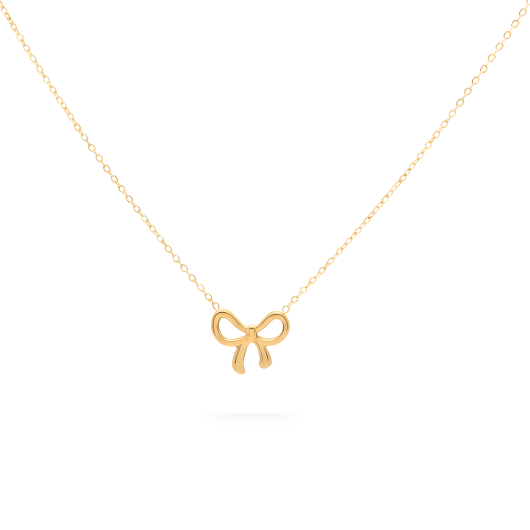 18K Gold Filled Ribbon Bow Pendant Necklace – Minimalist Everyday Fine Jewelry for Women