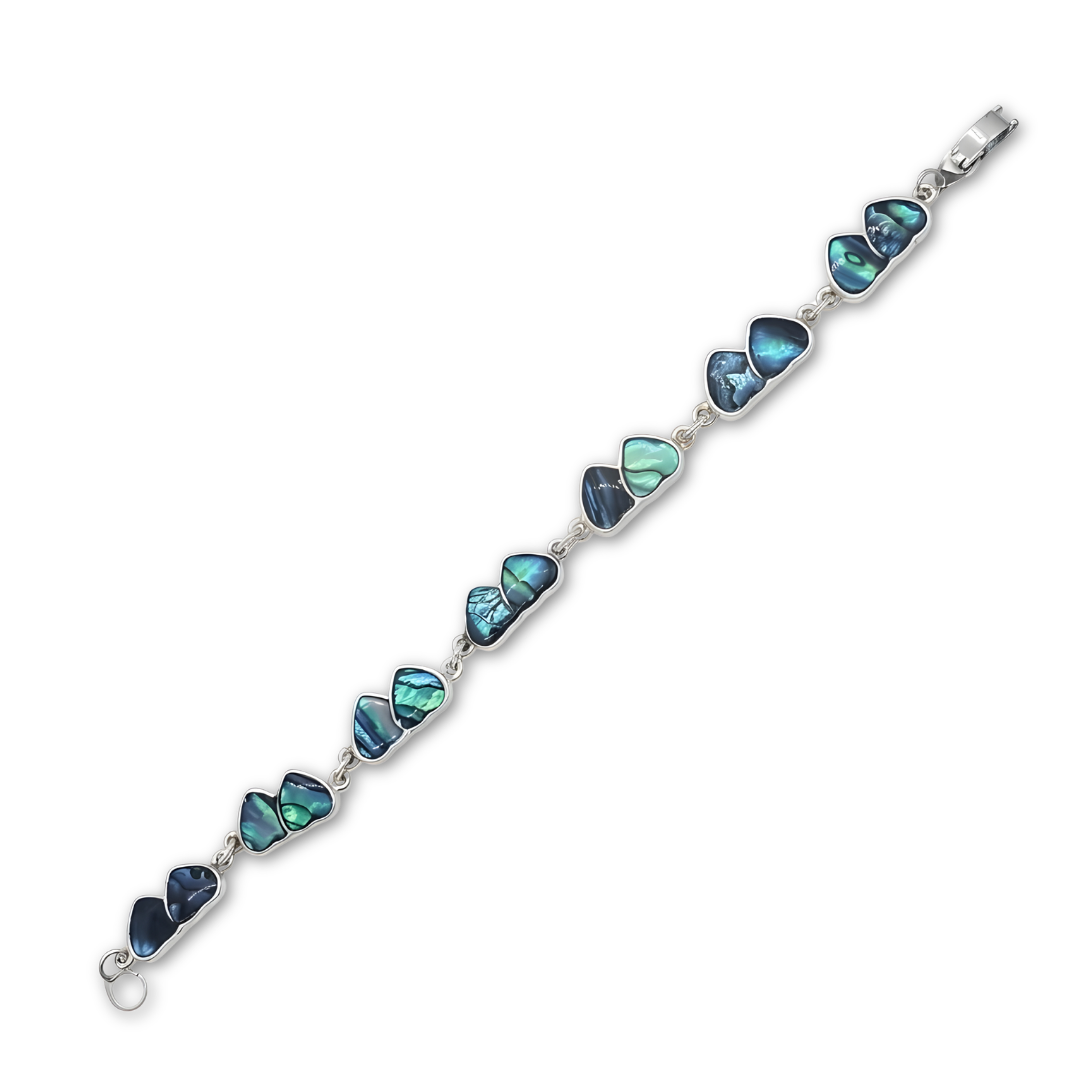 Silver Twin Heart Paua Shell Bracelet