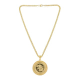 18K Gold Filled Sovereign Pendant Necklace – 1911 St. George Coin with Greek Key Bezel