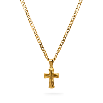 18K Gold Filled Cross Pendant Necklace with Cuban Link Chain