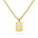 18K Gold Filled World 100% Champion Iced Out Pendant Necklace – Men’s & Women’s Dog Tag Chain