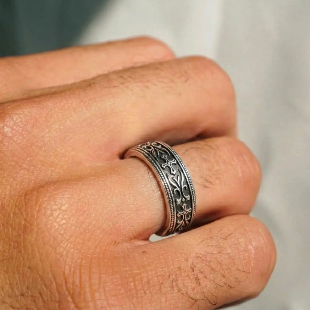 Stainless Steel  Black Viking Mens  Ring