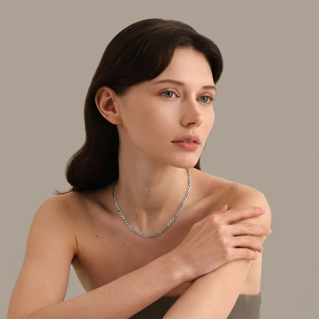 Silver Rhodium Figaro Chain 60cm x 4mm
