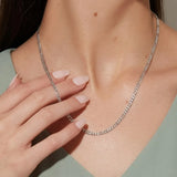Silver Rhodium Plated Figaro Chain Necklace (60cm x 4mm) – Classic Italian Link Silver Chain for Men & Women
