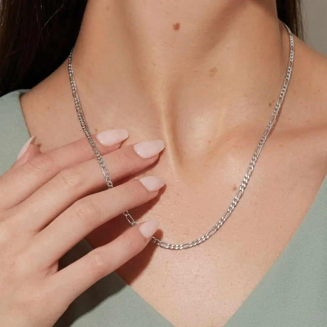 Silver Rhodium Figaro Chain 60cm x 4mm