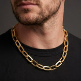 18K Gold Filled Large Oval Link Chain Necklace – Chunky Flat-Bevel Paperclip Cable Chain for Women & Men