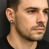 Men’s Stainless Steel Stud Earrings with CZ Center & Engraved Roman Numeral Bezel – Tarnish-Proof Modern Studs