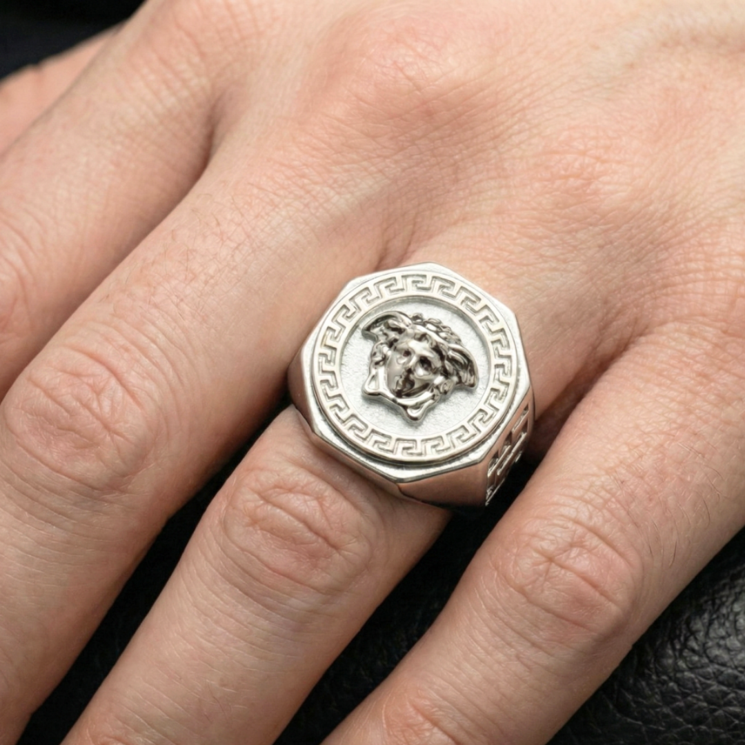 Silver Mythic Head Statement Ring – Bold Luxury Design for Men