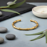 18K Gold Filled Bamboo Joint Open Cuff Bracelet – Organic Nature-Inspired Bangle for Women