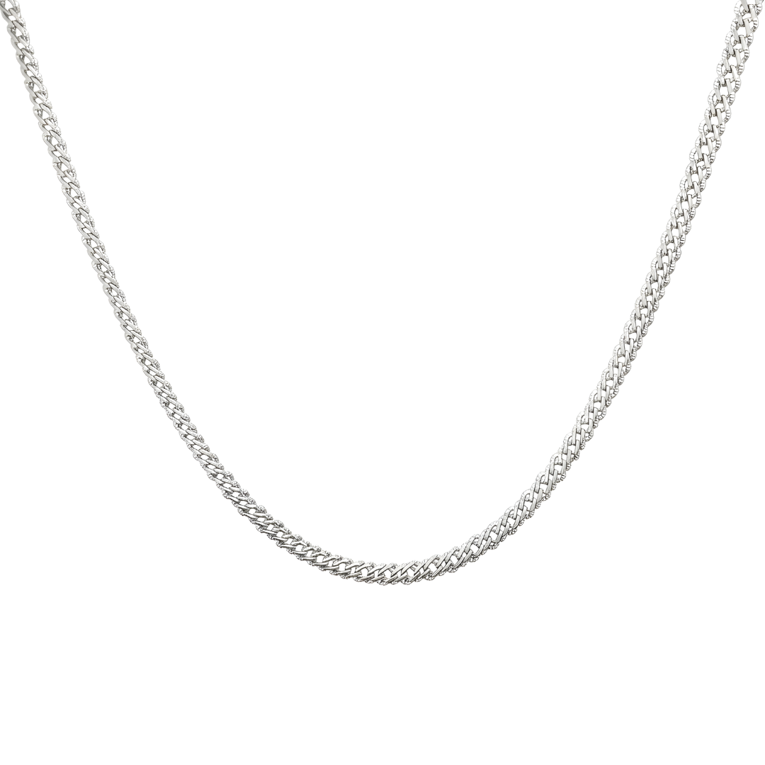 Silver Interlinked Woven Chain Necklace (60cm x 8mm) – Heavyweight Textured Silver Franco Wheat Chain for Men & Women