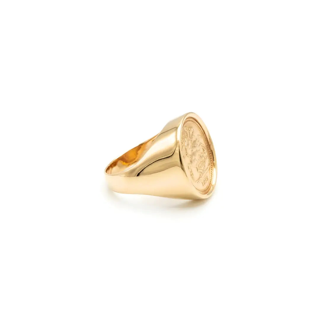 18K Gold Filled Sovereign Ring – 1916 Saint George & Dragon Coin Signet Ring for Men & Women