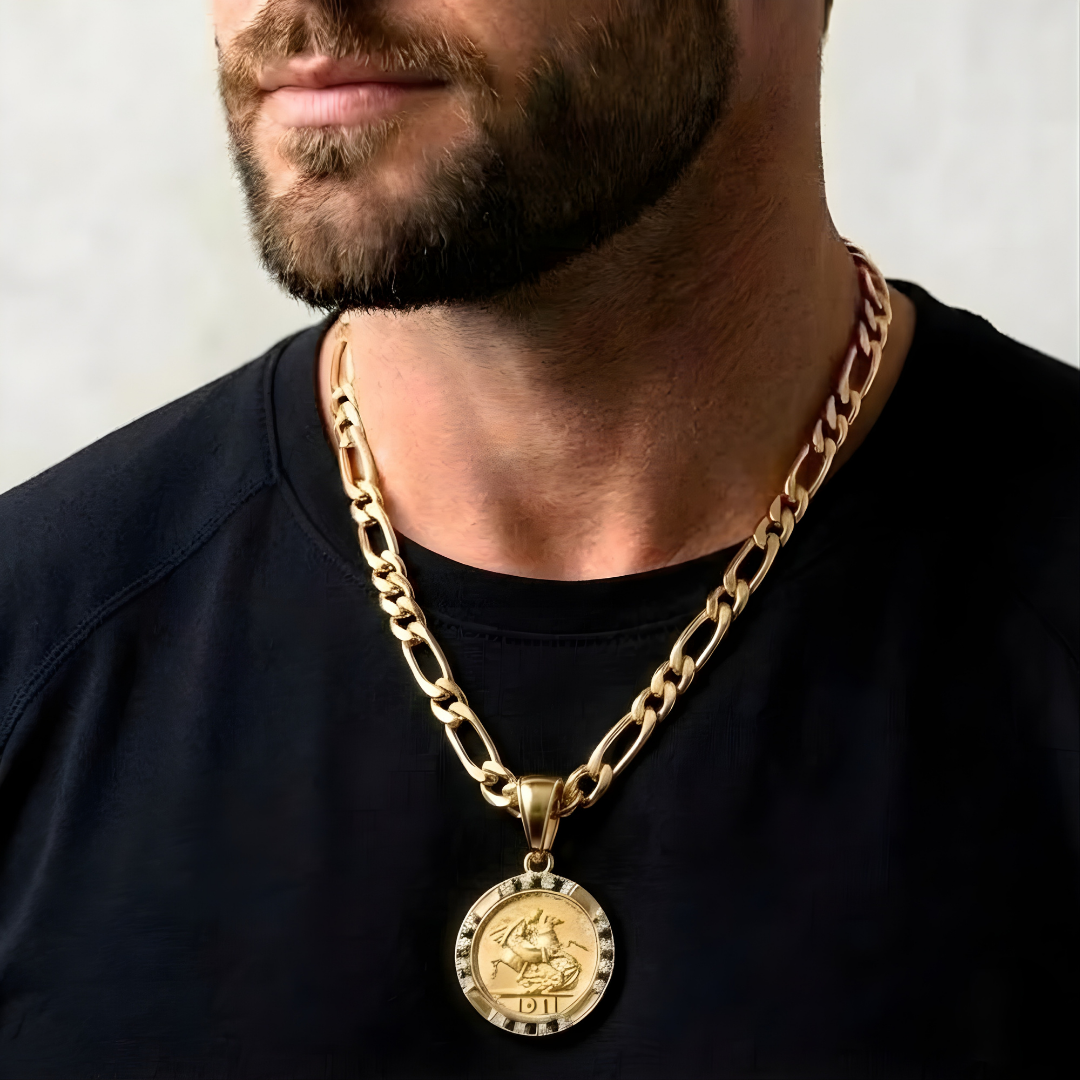 18K Gold Filled Sovereign Pendant With Black & White Diamonds