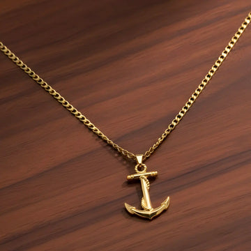 18K Gold Filled Mariner Anchor Pendant Necklace – Nautical Chain for Men & Women
