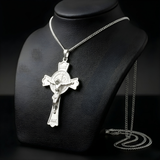 Silver Saint Benedict Crucifix Pendant Necklace with Snake Chain - 40x30mm