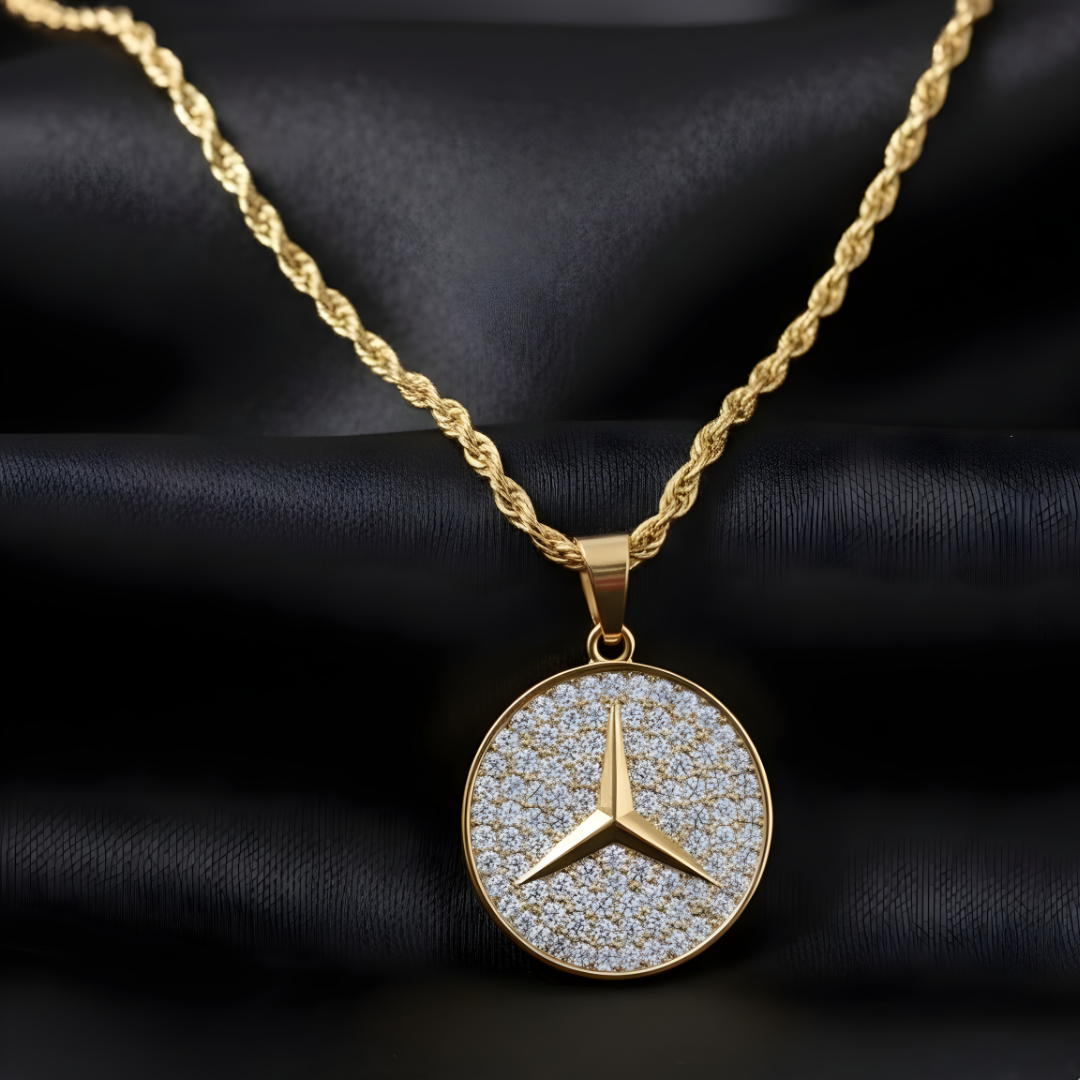 18K Gold Filled Iced Out Luxury Auto-Inspired Medallion Necklace