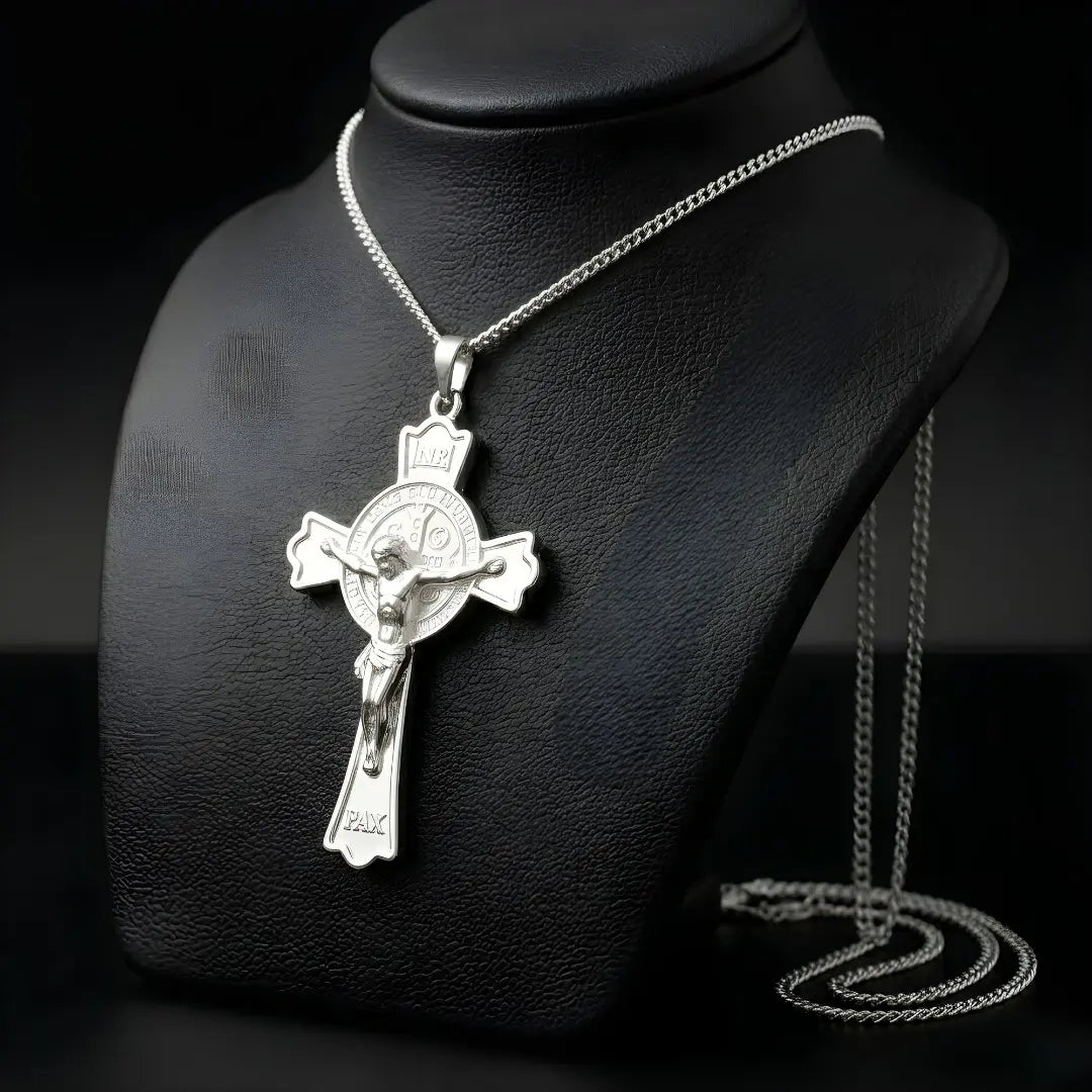 Silver Jesus Crucifixion Cross Necklace