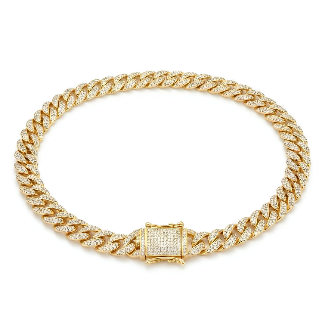 18K Gold Filled Iced-Out Cuban Link Chain Necklace (12mm x 45cm) – Pavé Diamond-Style Luxury Jewelry