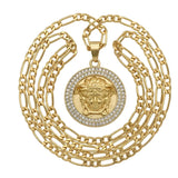 18K Gold Filled Greek Medusa Head Pendant Necklace with CZ Diamonds – Figaro Chain Medallion