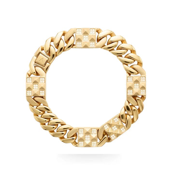 18K Gold Filled Geometric Cuban Link Diamond Bracelet – Pyramidal Pavé CZ Bracelet
